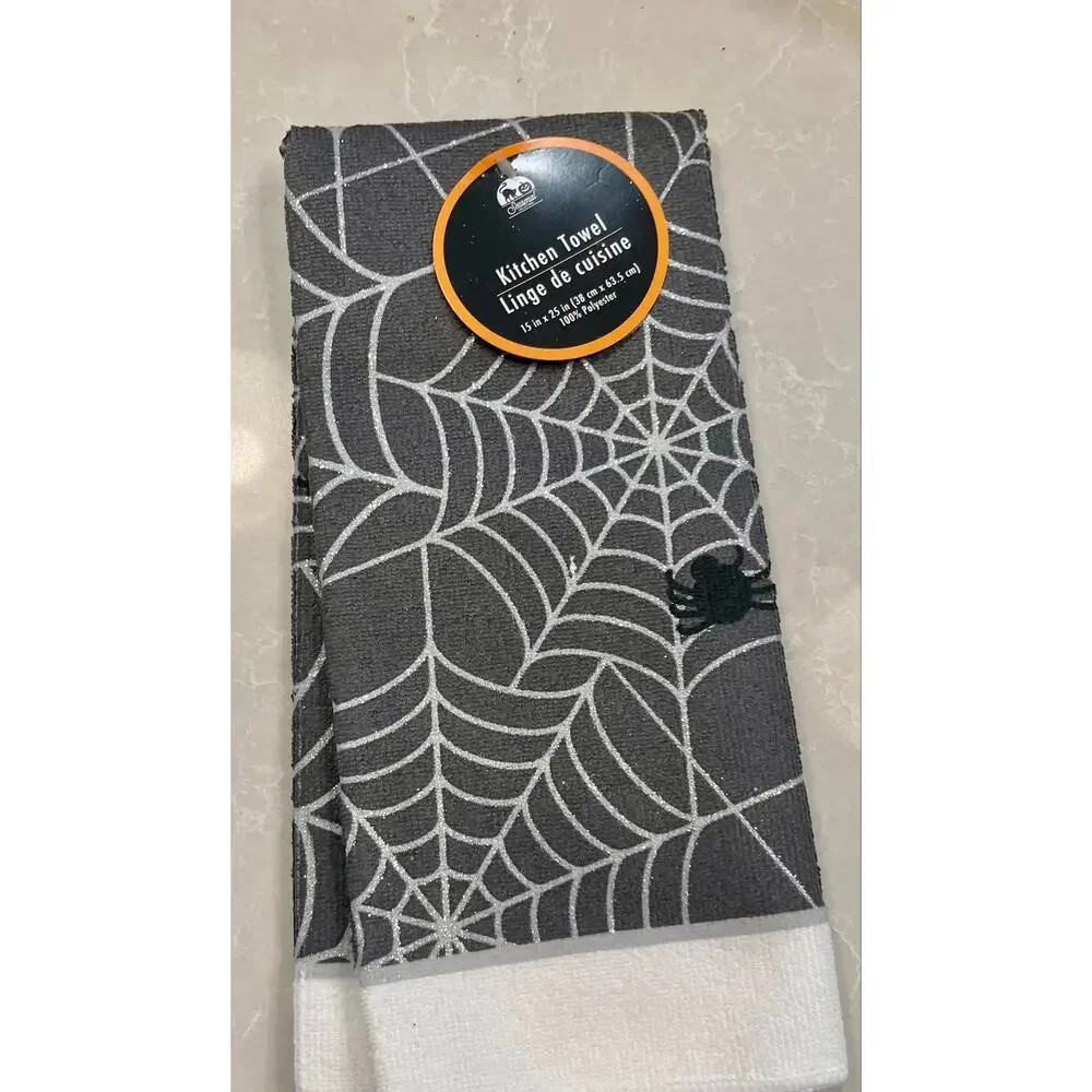 Halloween Spider Web Kitchen Set Towel Mitt Pot Holders Spatulas 6 Pc NEW